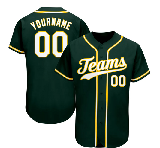 EMBROIDERED Customized Baseball Jersey-Green, Gold & White