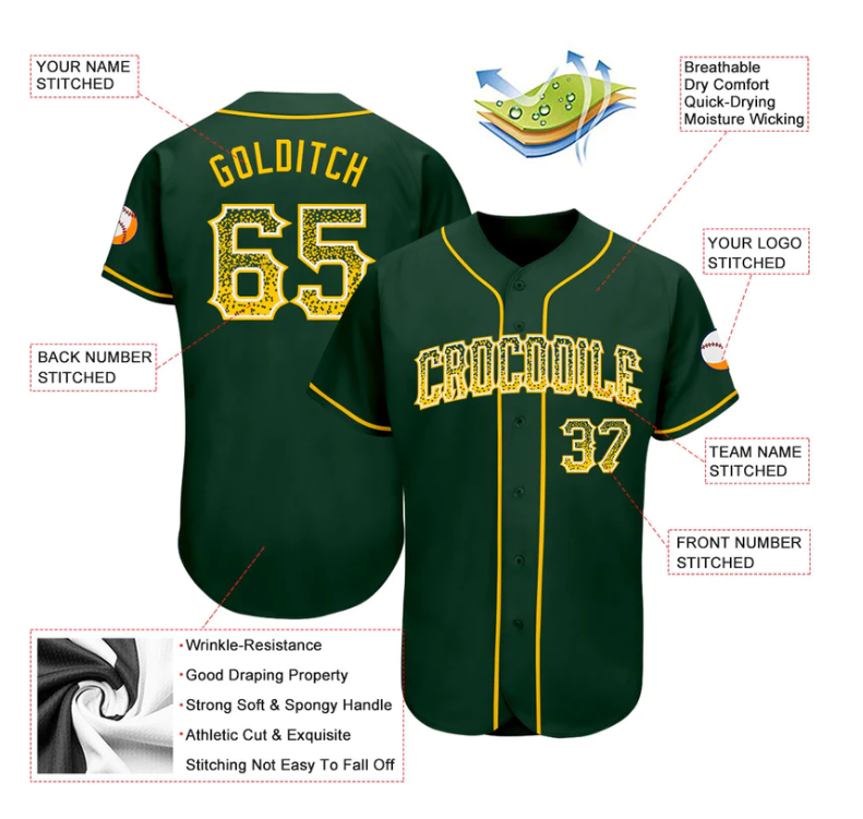 SUBLIMATED Customized Baseball Jersey-Green, Gold & White