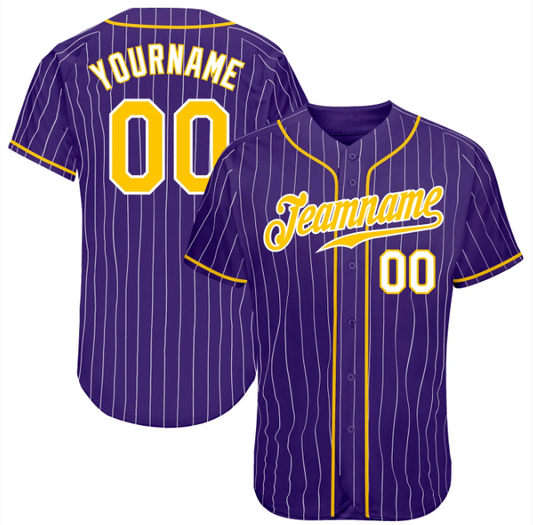 EMBROIDERED Customized Baseball Jersey-Purple, Gold & White Stripes