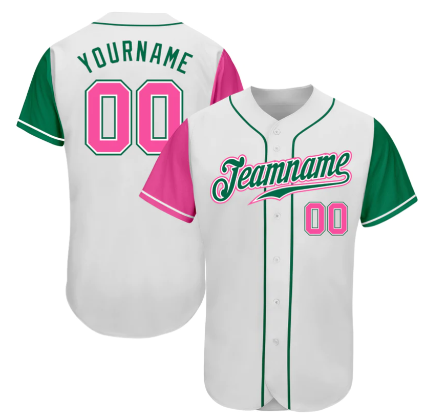 EMBROIDERED Customized Baseball Jersey-Pink & Green TWO TONE WHITE