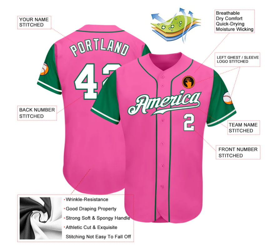 EMBROIDERED Customized Baseball Jersey-Pink & Green TWO TONE PINK