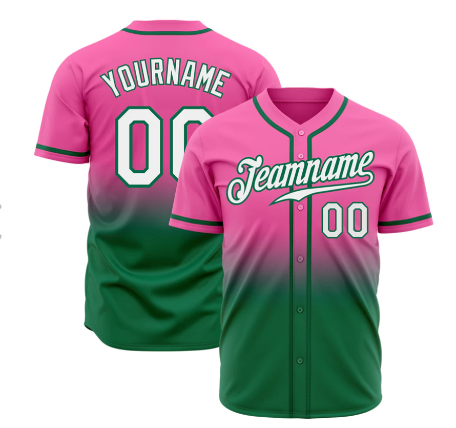 EMBROIDERED Customized Baseball Jersey-Pink & Green OMBRE