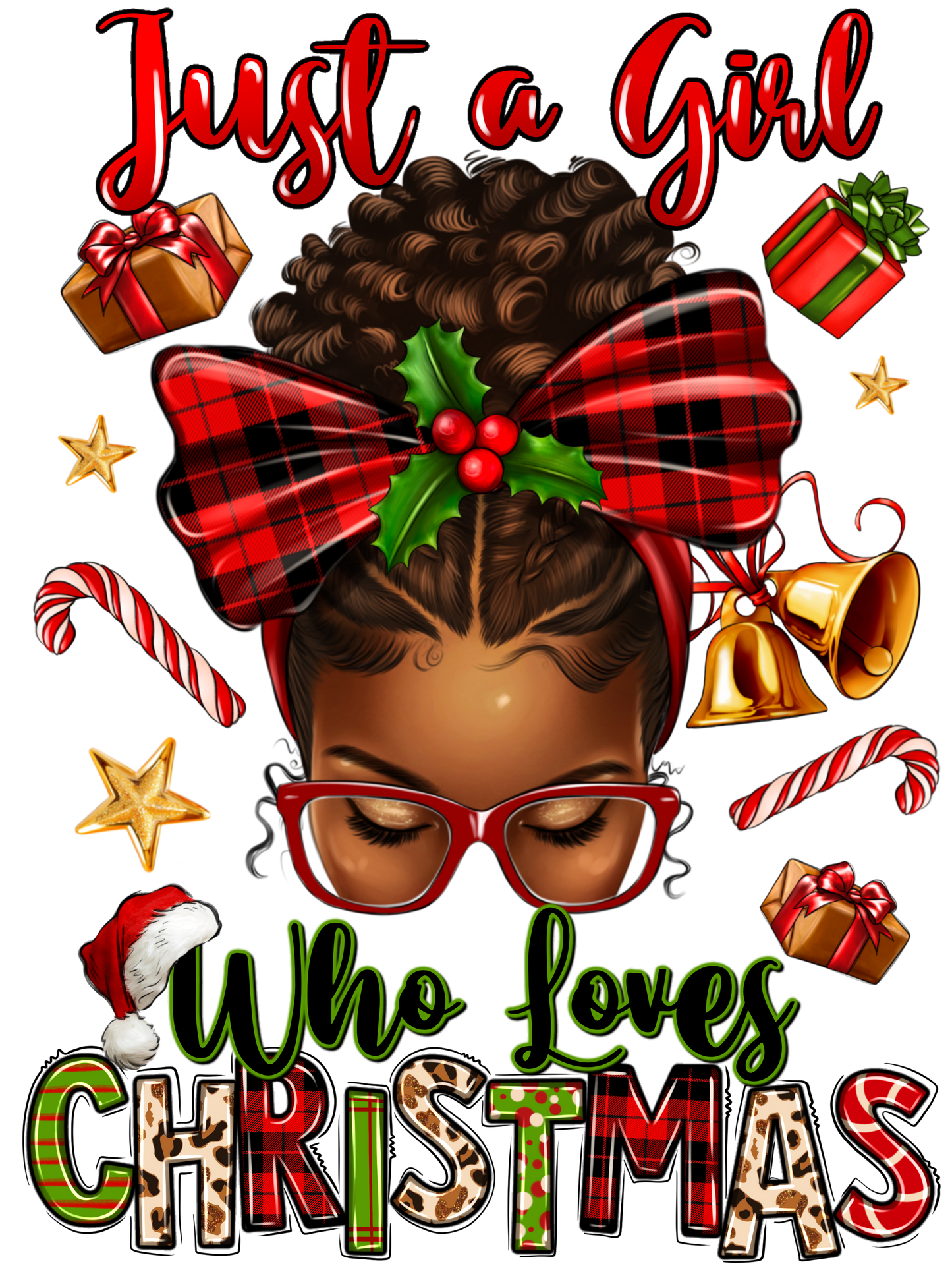 Just_a_girl_who_loves_christmas_afro_messy_bun-DTF Transfer