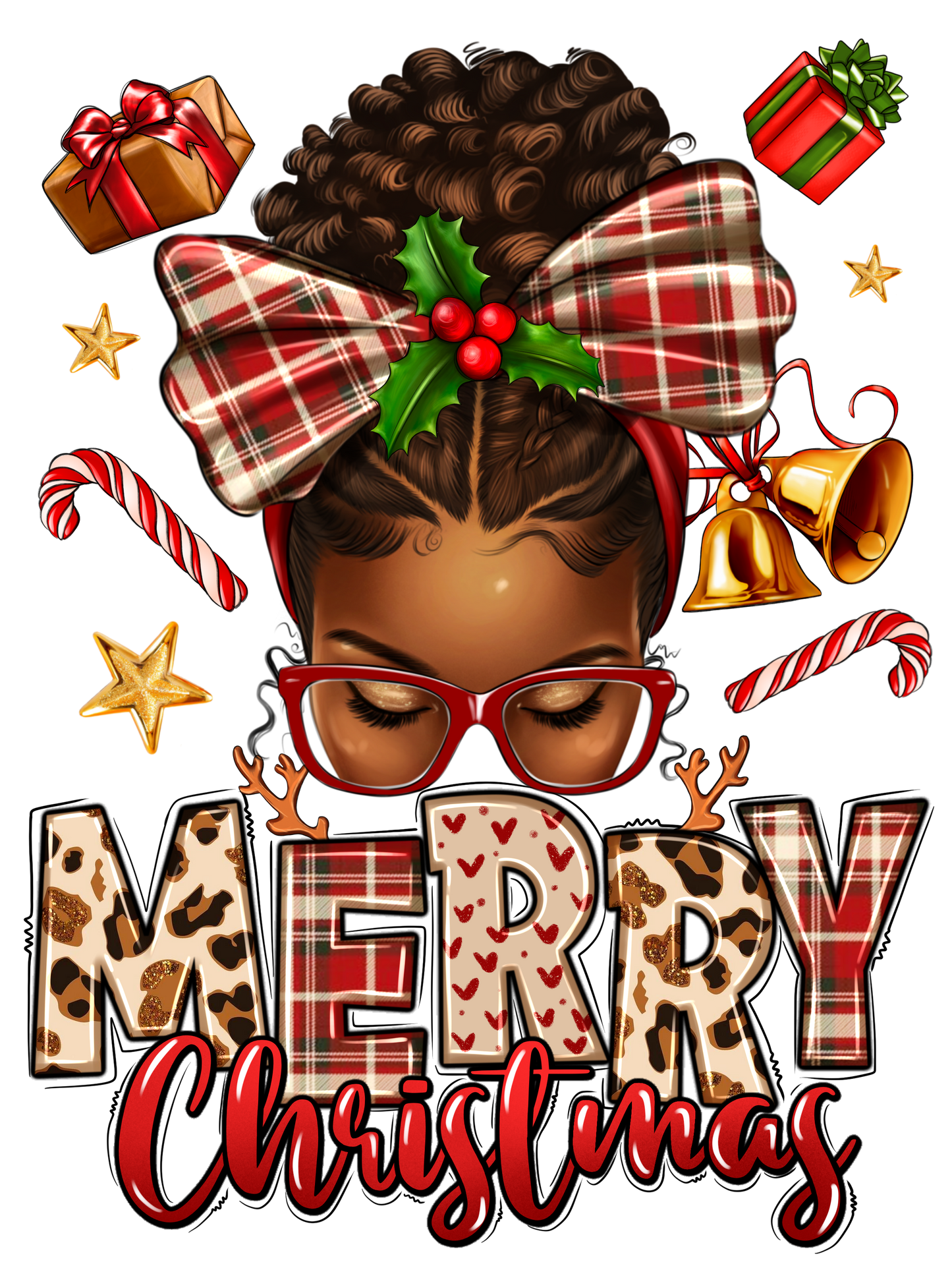 Merry Christmas afro messy bun-DTF Transfer