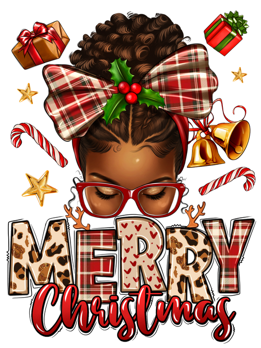 Merry Christmas afro messy bun-DTF Transfer