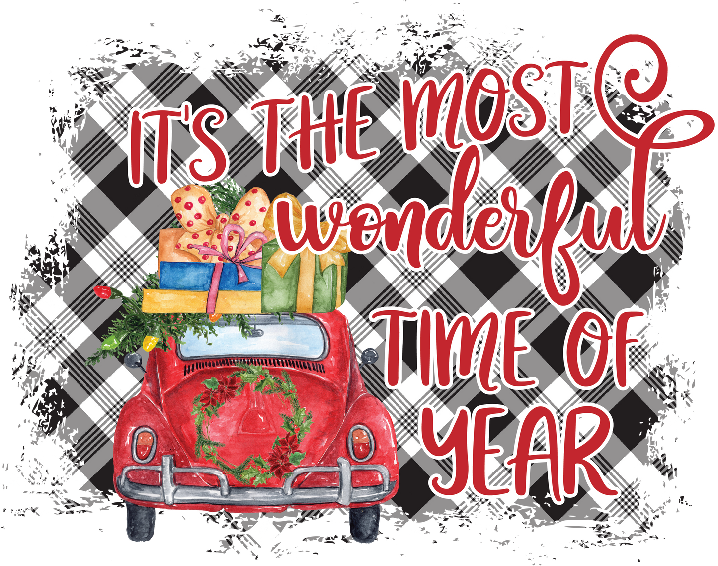 Red Car It's the Most Wonderful Christmas-Plaid