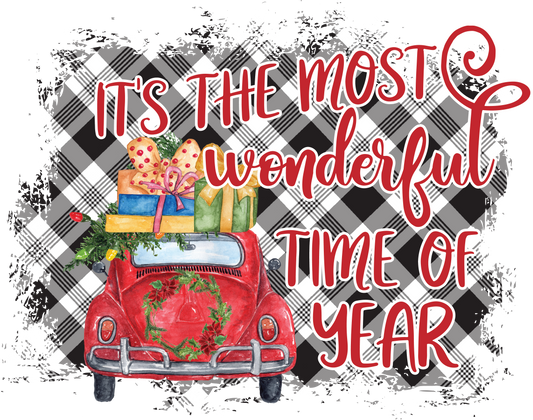 Red Car It's the Most Wonderful Christmas-Plaid