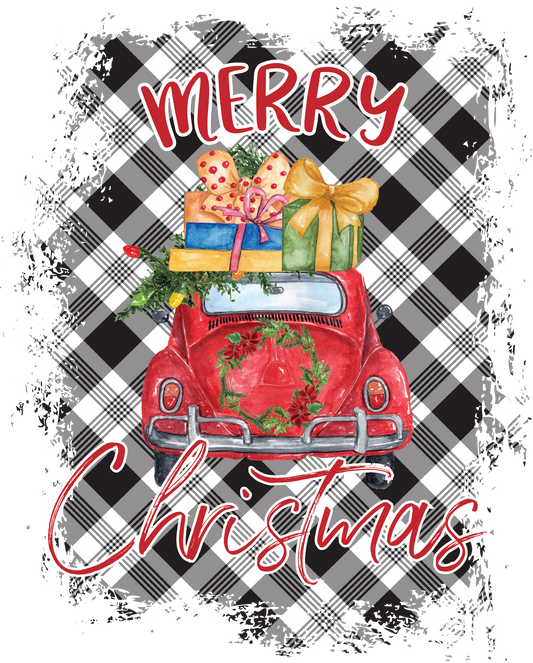 Red Car Merry Christmas-Plaid
